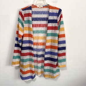 Andree By Unit Rainbow Stripe Cardigan M Open Breathable Long Sleeve Teacher Top